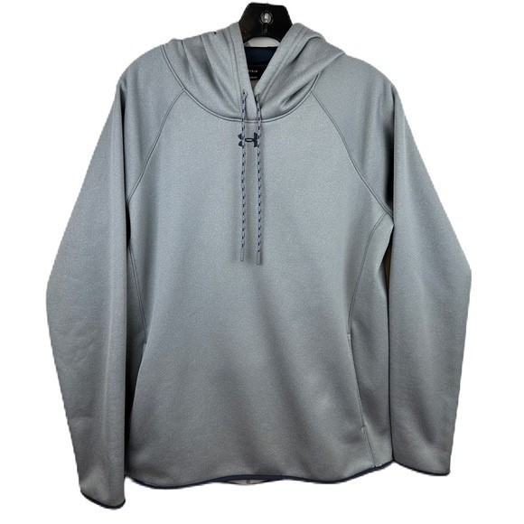 Under Armour Coldgear Grey Logo Loose Fit Fleece Hoodie Size Large - Picture 1 of 9
